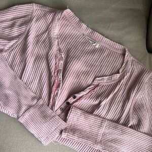 Lucky Brand Pink Waffle Knit Cardigan
